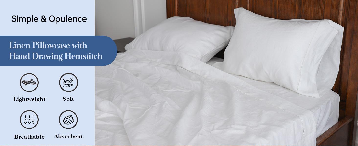 Simple&Opulence 100% Linen Pillowcase with Hand Drawing Hemstitch Pillow Cover Set of 2 Soft and Durable Simple&Opulence 100% Linen Pillowcase with Hand Drawing Hemstitch Pillow Cover Set of 2 Soft and Durable