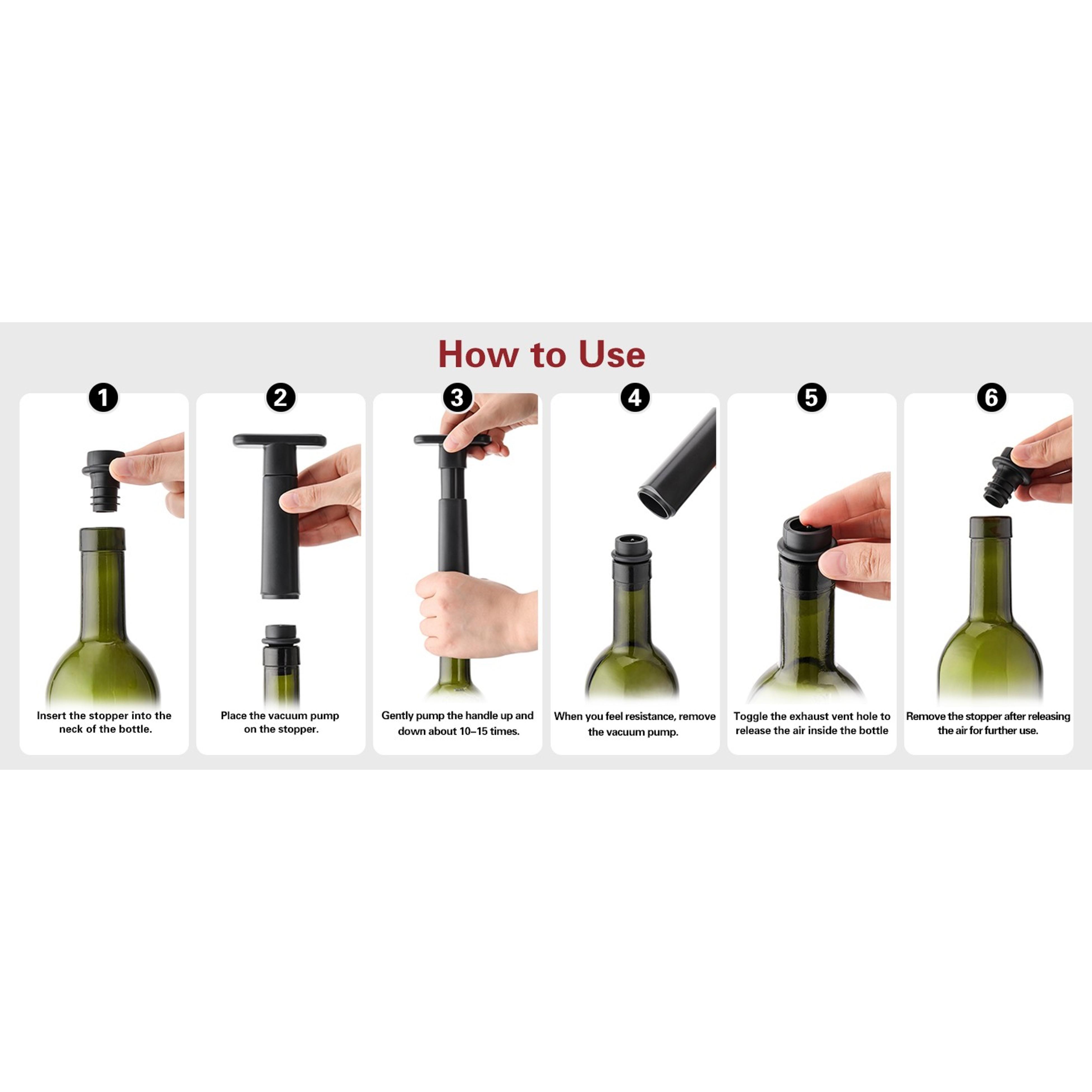 Wine Stoppers Vacuum, Silicone Wine Saver & Preserver, Reusable Bottle Sealer, Keep Fresh (Black, 12 Pieces)
