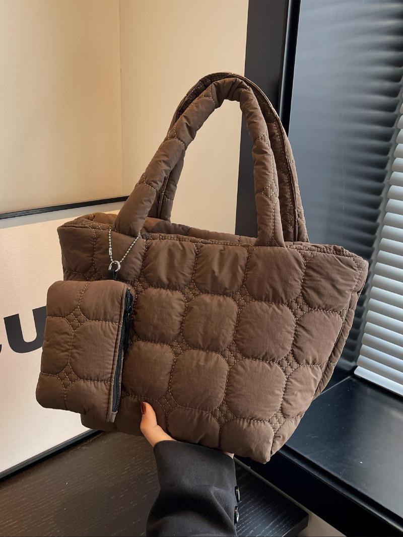 Women's Fashionable Quilted Tote Bag & Wallet Set, Large Capacity Travel Shoulder Bag & Wallet, Casual Trendy Versatile High-quality Daily Commuting Bag Set