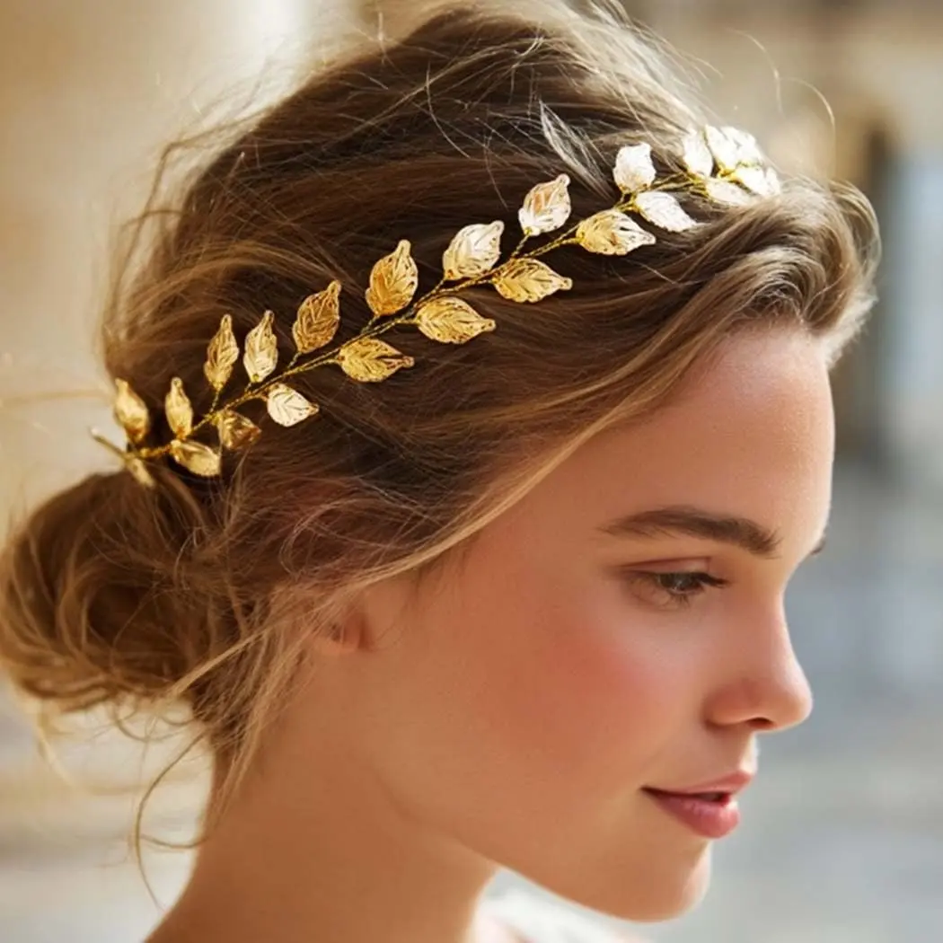 Wedding headpiece, gold leaf bridal headpiece, suitable for bridesmaids and flower girls (gold)