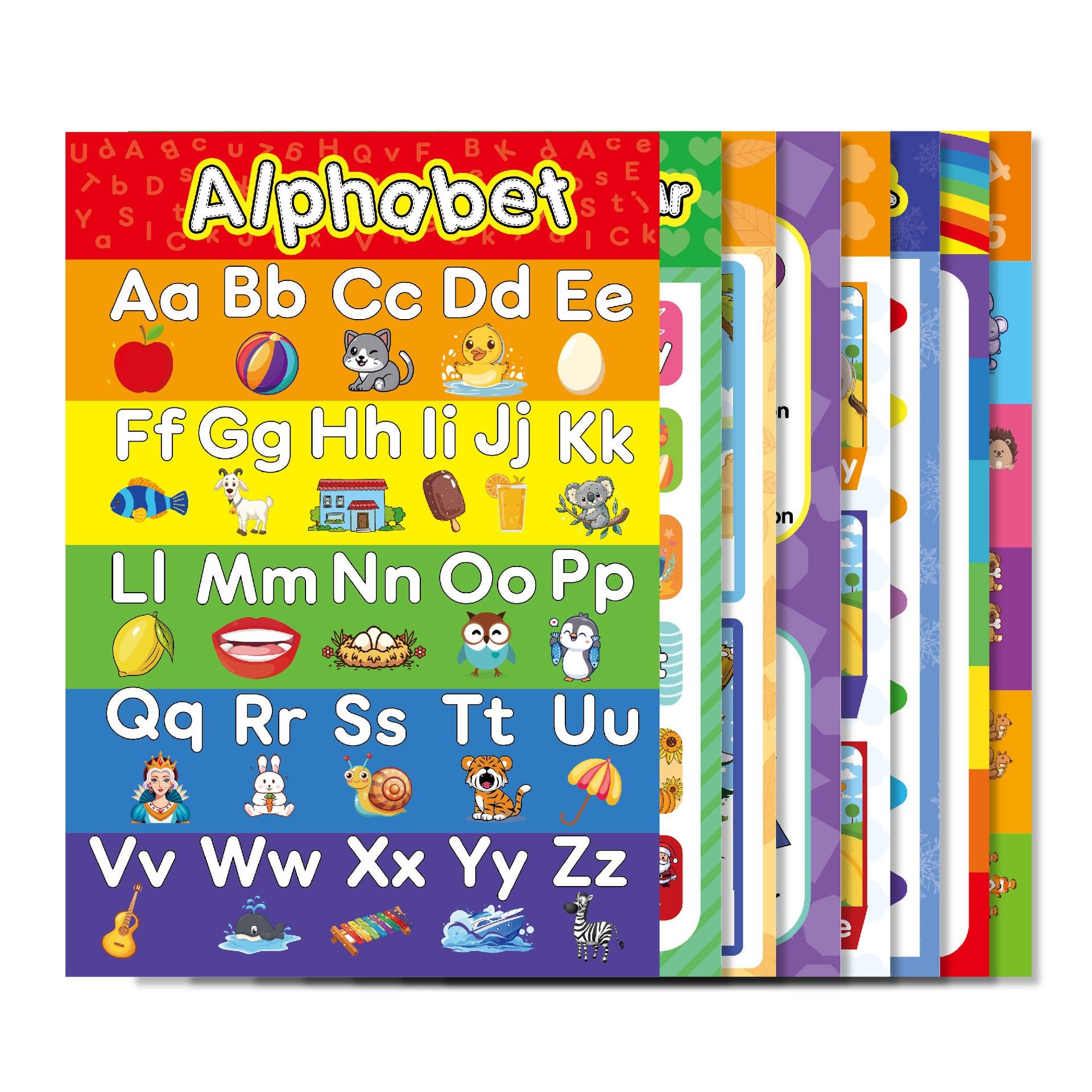 8 Pcs Toddler English Silent Alphabet Number Cognitive Enlightenment Children Early Education Poster Wall Art