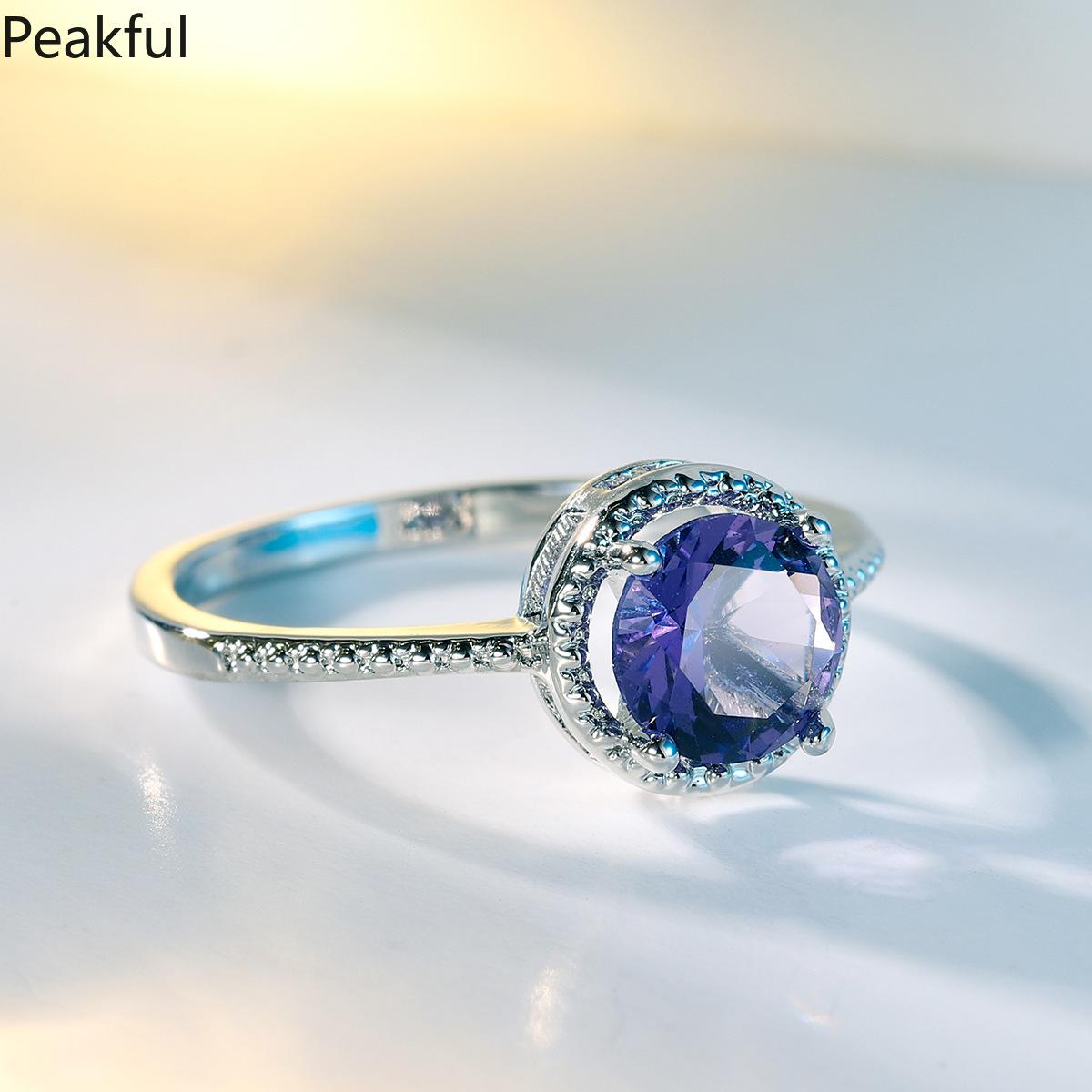 Elegant Amethyst Solitaire Statement Ring, Silver Plated Purple CZ Promise Band for Women, Classic Teardrop & Emerald Cut Designs, comfortable lightweight fit, great for everyday glamour, parties, anniversary gifts and formal styling