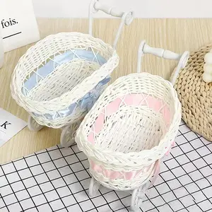 1Pcs Mini Woven Wicker Basket, Baby Cart Stroller Decoration, Gift-Worthy Storage Organiser for Candy, Toys, Fruits
