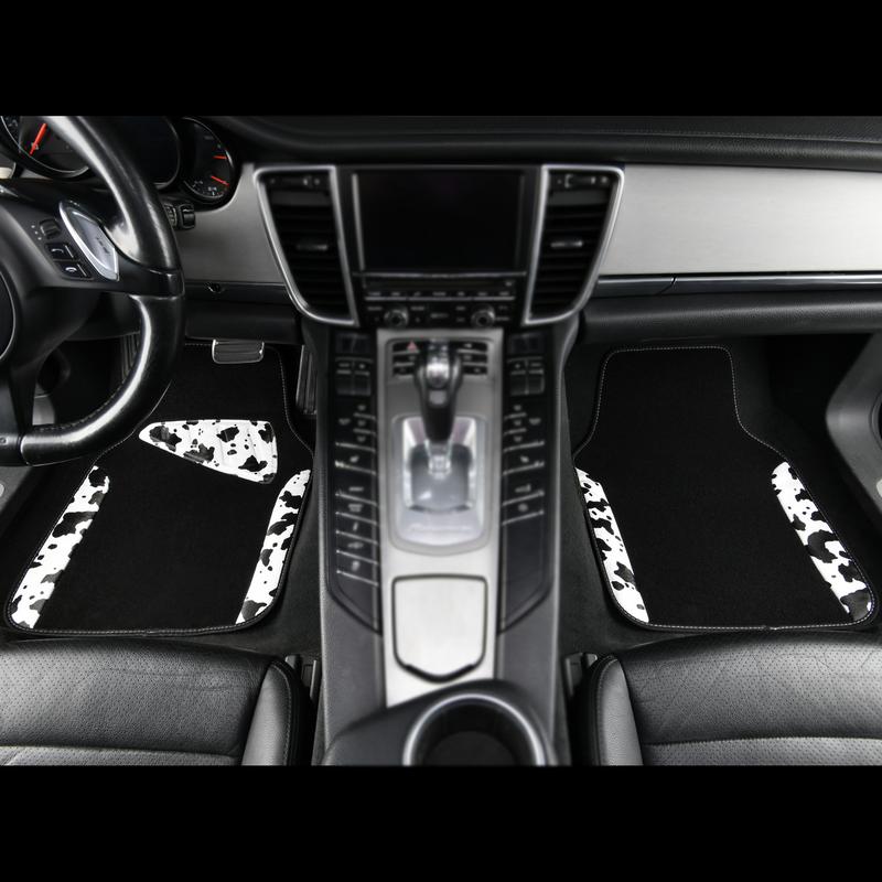 CAR PASS Waterproof Universal Fit Car Floor Mats, Cow Print Car Mats Fit for SUV,Vans,sedans, Trucks,Heel Backing,Cute Women Girly Funny Black White