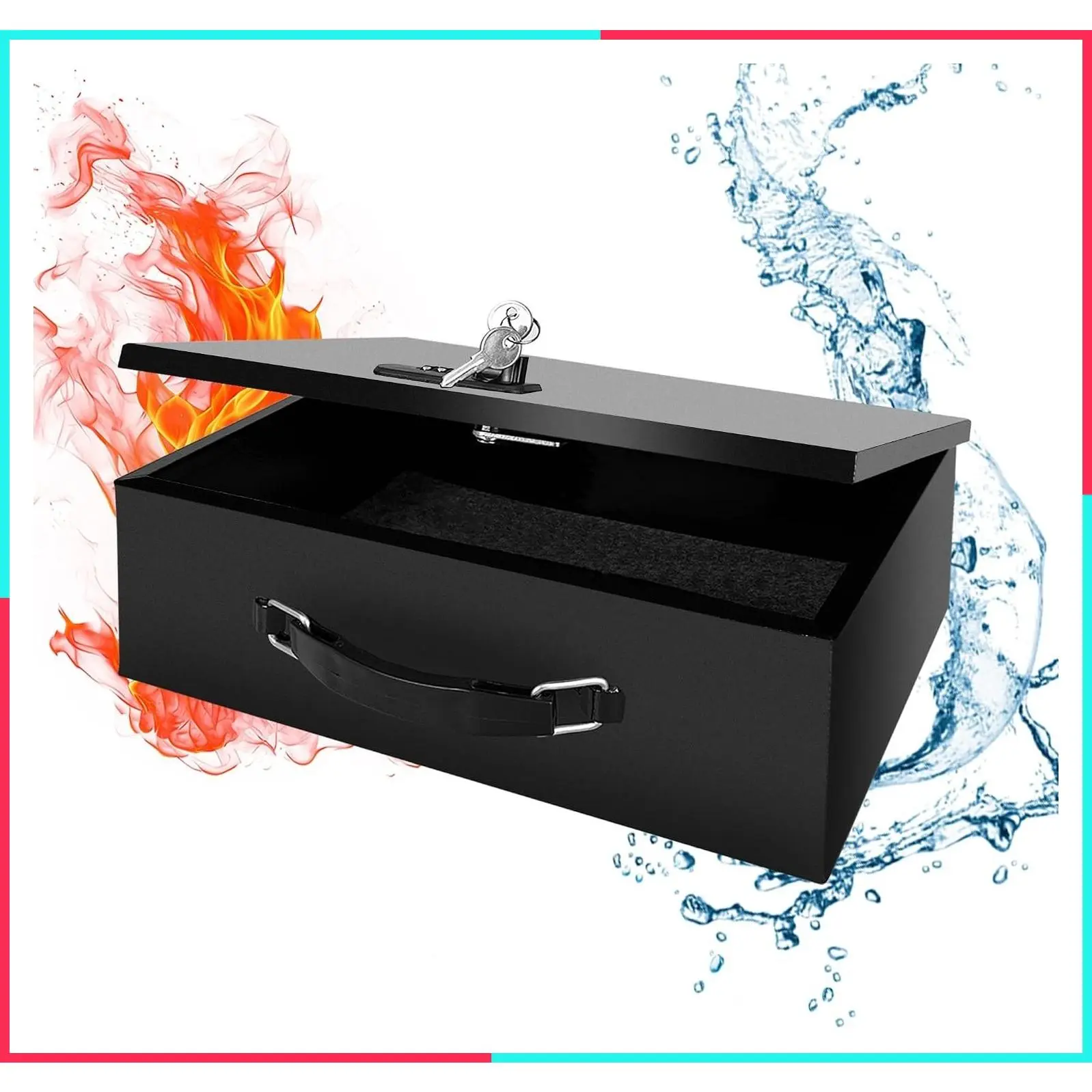 Fireproof Lock Box with Key and Combination Lock, Fire Safe Document Box, Portable Fireproof Waterproof Safe for Home, Office, Travel, Secure Storage for Documents, Jewelry, Passport, Cash