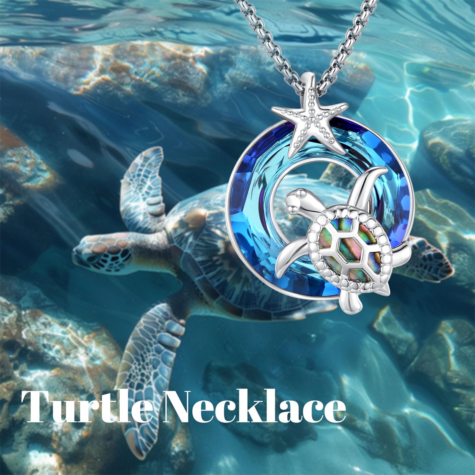 Thanches 925 Sterling Silver Turtle Necklace Symbol Longevity Health, Gothic Jewelry for Women, Perfect Health Gift for Cat Butterfly Lovers Crescent Moon Star Pendant