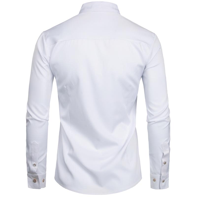 ZEROYAA Mens Slim Fit Long Sleeve Tuxedo Dress Shirts White Polyester Fabric Casual Korean Style Top for Spring Autumn Various Occasions