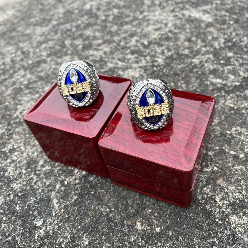 Mens fashion 2026-2025-2024 fantasy series trophy style football championship ring with brown wooden display box