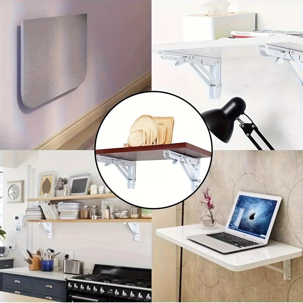 Heavy Duty Adjustable Wall Mount Shelf Brackets Set of 2, Foldable Rust-Proof Space Saving Kitchen Storage Rack, Industrial Grade Expandable Tool Shelf Board for Indoor Outdoor Home Organization