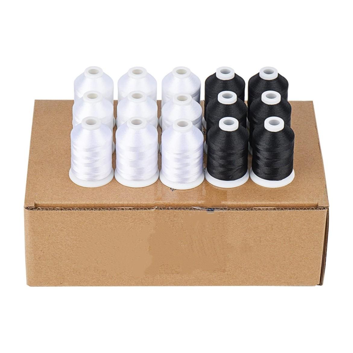 15 Spools Black and White Polyester Machine Embroidery Thread, 40wt, 1000m (1100 Yards), Compatible with Brother, Babylock, Janome Home Machines