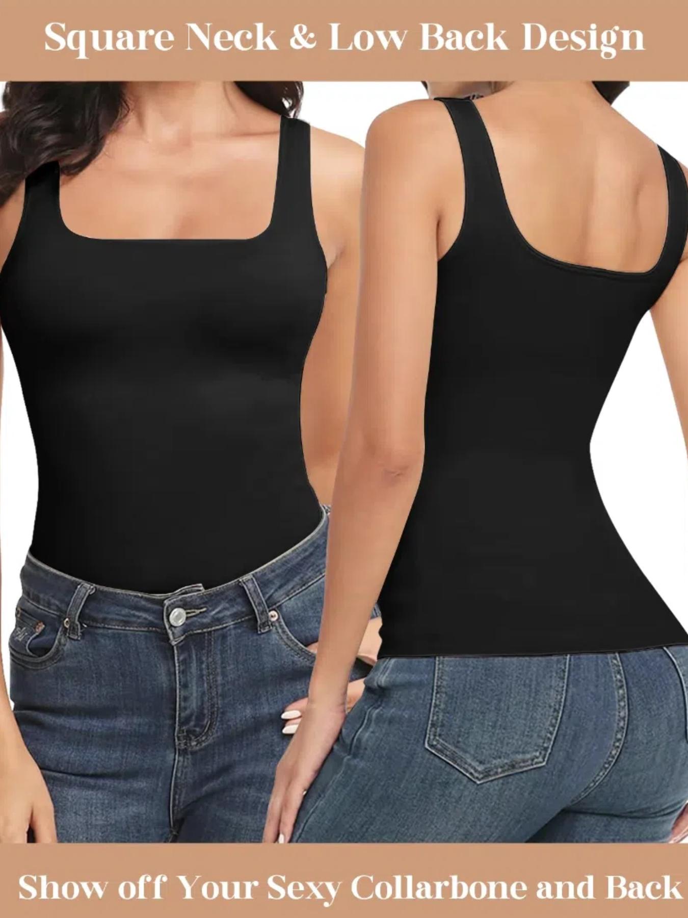 Women’s Tummy-Control Seamless Knitted Square-Neck Compression Tank Tops, Slimming Solid-Color Backless Body Shapewear for Black Friday, All Saints’ Day & Christmas, Underwear