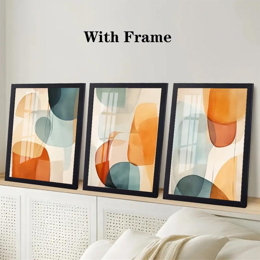 3 Pieces Optional Wooden Frame Colorful Abstract Simple Canvas Painting Wall Poster Bohemian Modern Wall Decor Spring Decor Interior Office Home Room Decor Color Accurate Reproduction Hanging Painting Study Office Wall Painting