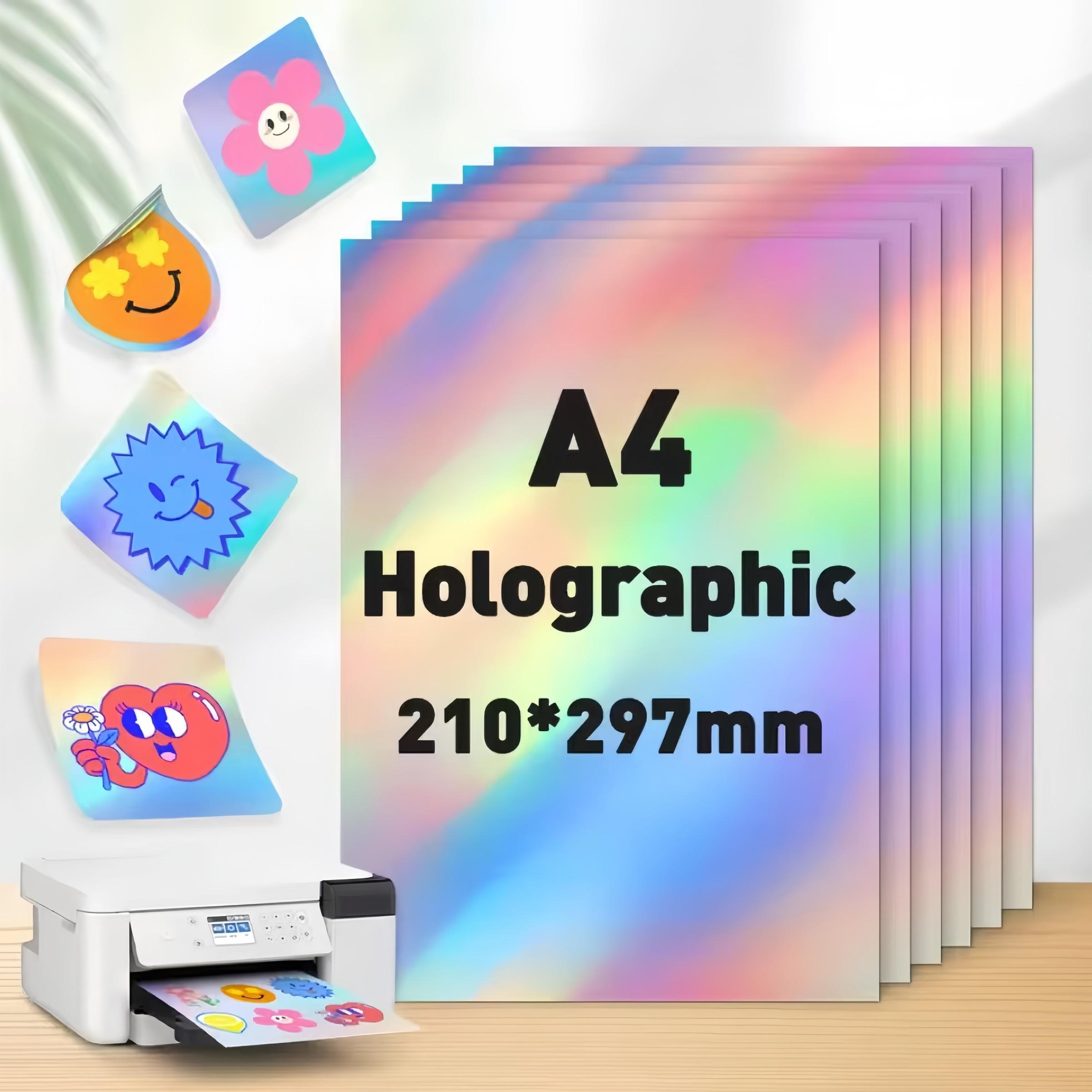A4 Holographic Print Stickers, Matte & Glossy Surface, Inkjet Printer Compatible, Vinyl Paper Included, Ideal for DIY Photography Cards