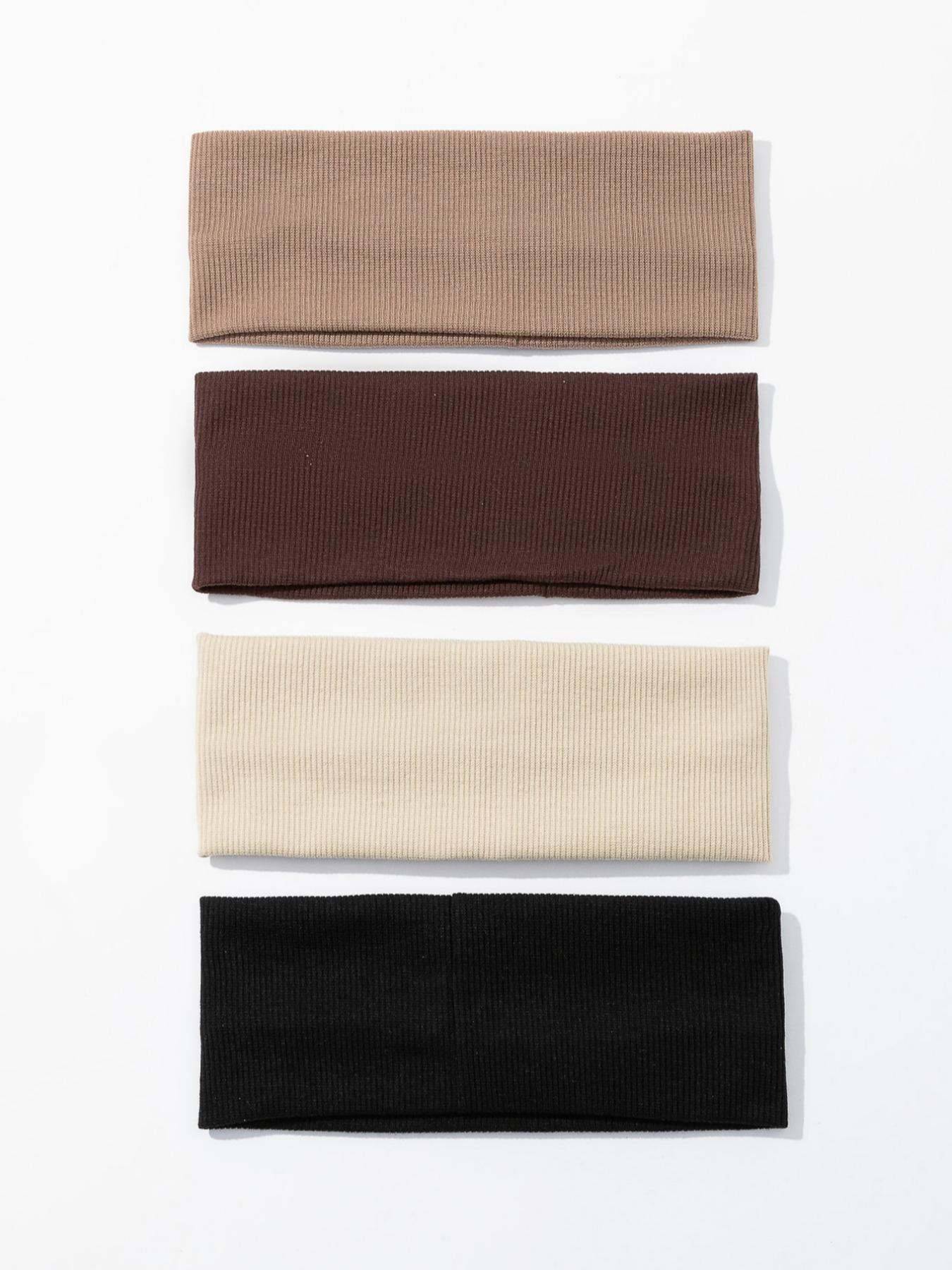 4 Pack Solid Color Knitted Sports Headbands, Sweat Absorbent Running Headwear, High Elasticity Cotton Yoga Fitness Hair Bands, Sweat Wicking Headband