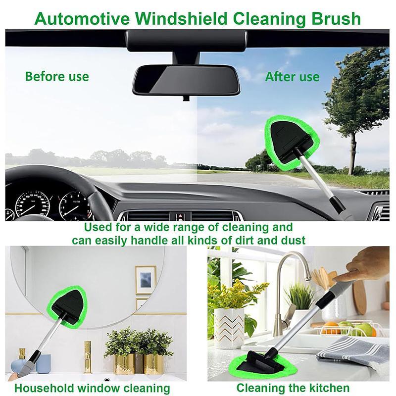 8pcs Windshield Cleaning Kit, Car Cleaning Supplies, Including 5 Reusable And Washable Microfiber Pads And Car Windshield Wiper Set with Retractable Handle
