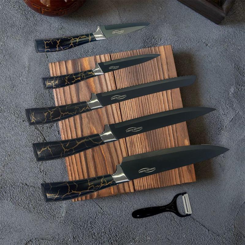 6-Piece Black Professional Kitchen Knife Set This set of knives features sharp blades and ergonomic handles, including ultra-sharp meat knives, perfect for professional chefs. Block Cutting Kitchenware Home Stainless Steel