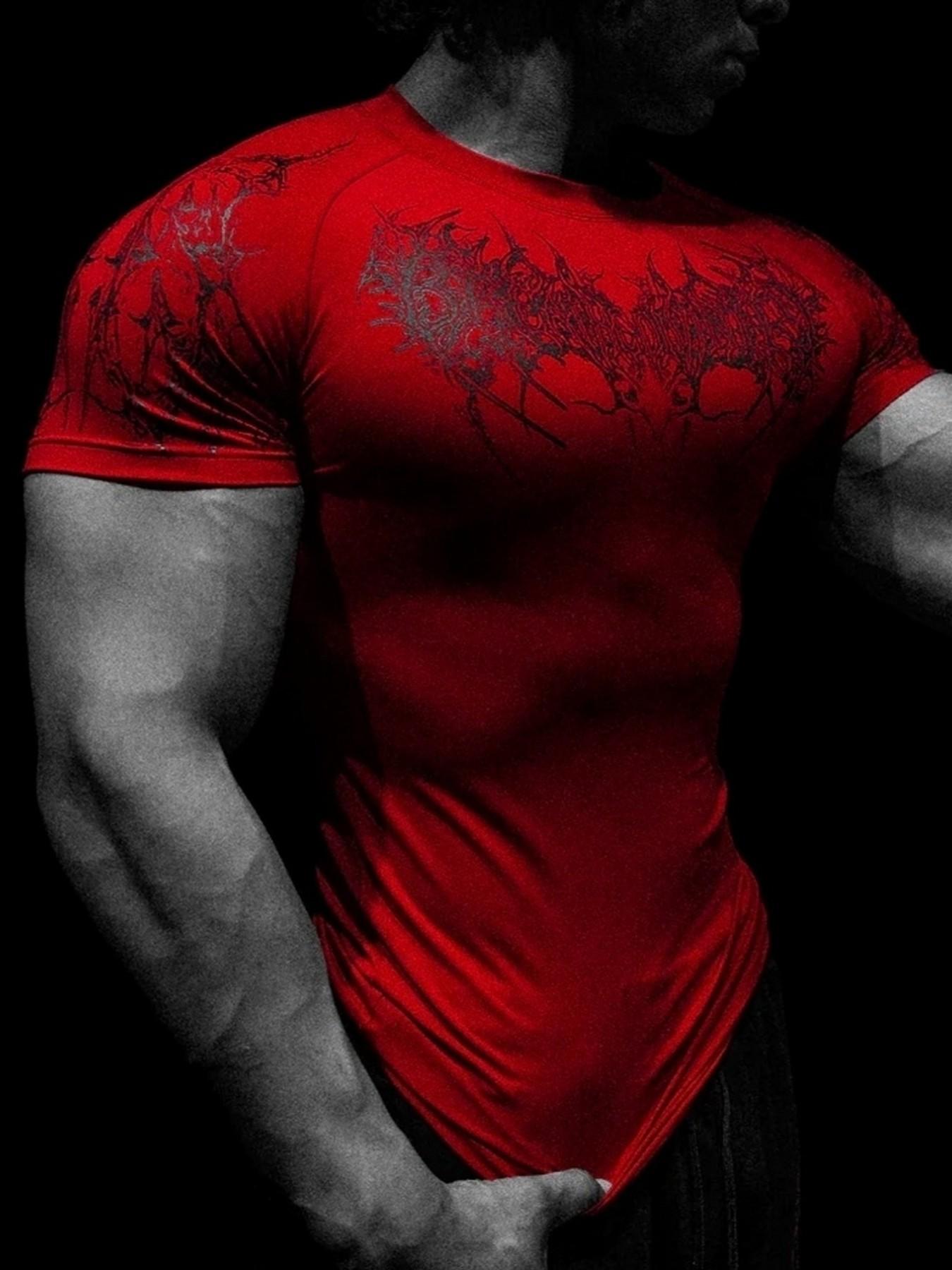 Men's Sporty Short Sleeve T-Shirt, All over Print, Slim-Fitting, Quick-Dry, Ideal for Gym, Running, Streetwear, Casual Daily Wear