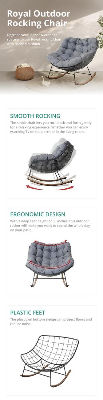 GRAND PATIO Indoor & Outdoor Royal Rocking Chairs With Cushions for Porch, Garden, Patio