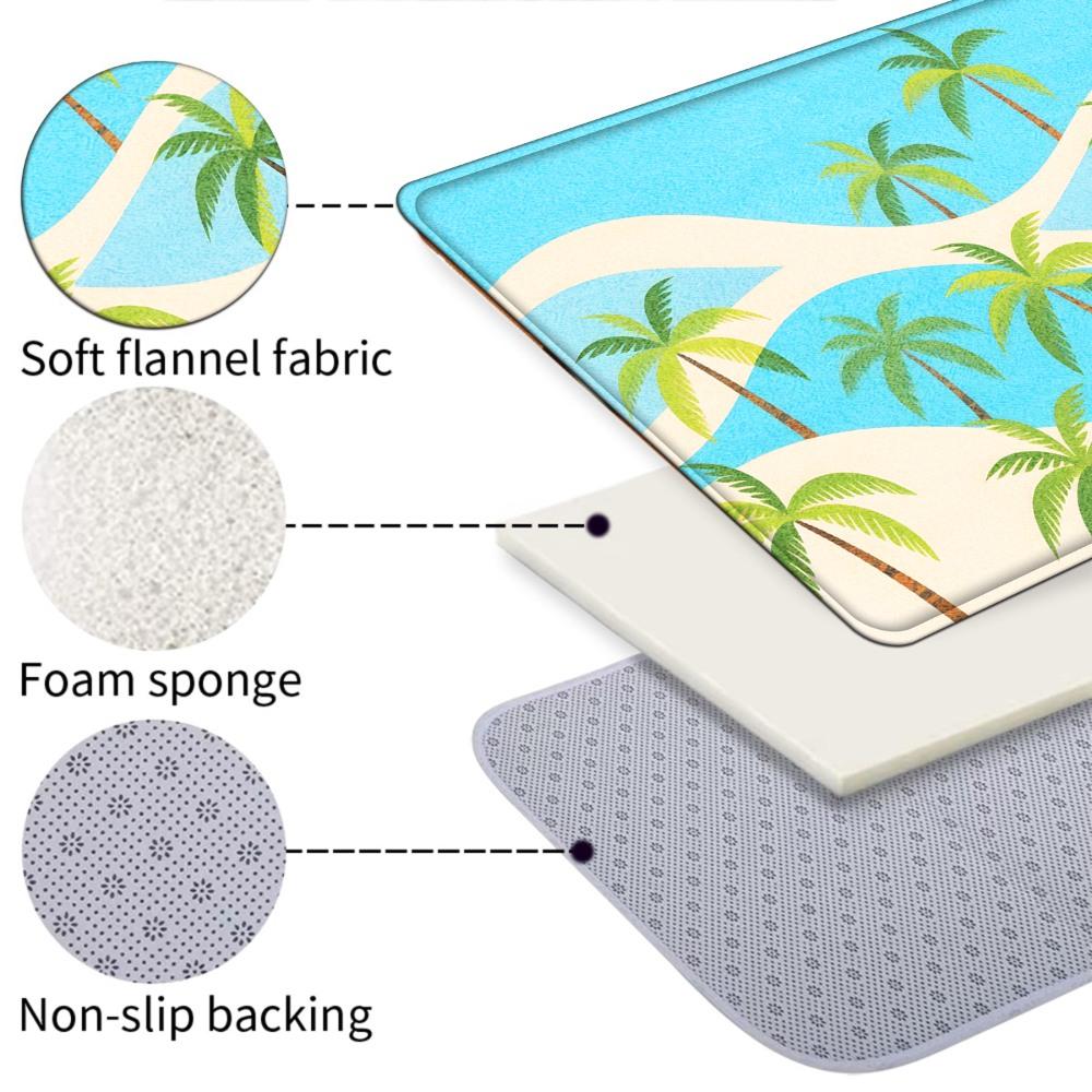 1PC， Spring Coconut Tree Beach Scene Patterned strip rugs, home décor, bathroom mats, entryway mats, bathroom non-slip mats, indoor entrance rugs, bedroom bedside mats, kitchen mats, hallway rugs, flannel sponge rugs, hallway runner rugs