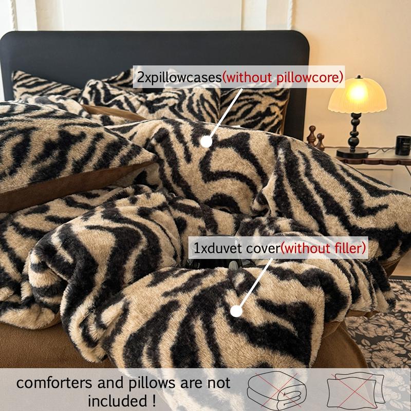 Luxury Faux Rabbit Fur Leopard & Butterfly 3 Piece Bedding Set, Ultra Soft Warm All-Season Duvet Cover with Zipper Closure + 2 Pillowcases, Elegant Solid Color Design, Cozy Bedroom/Living Room/Dorm Bedding Décor, Perfect Gift, Soft Bedding Sets