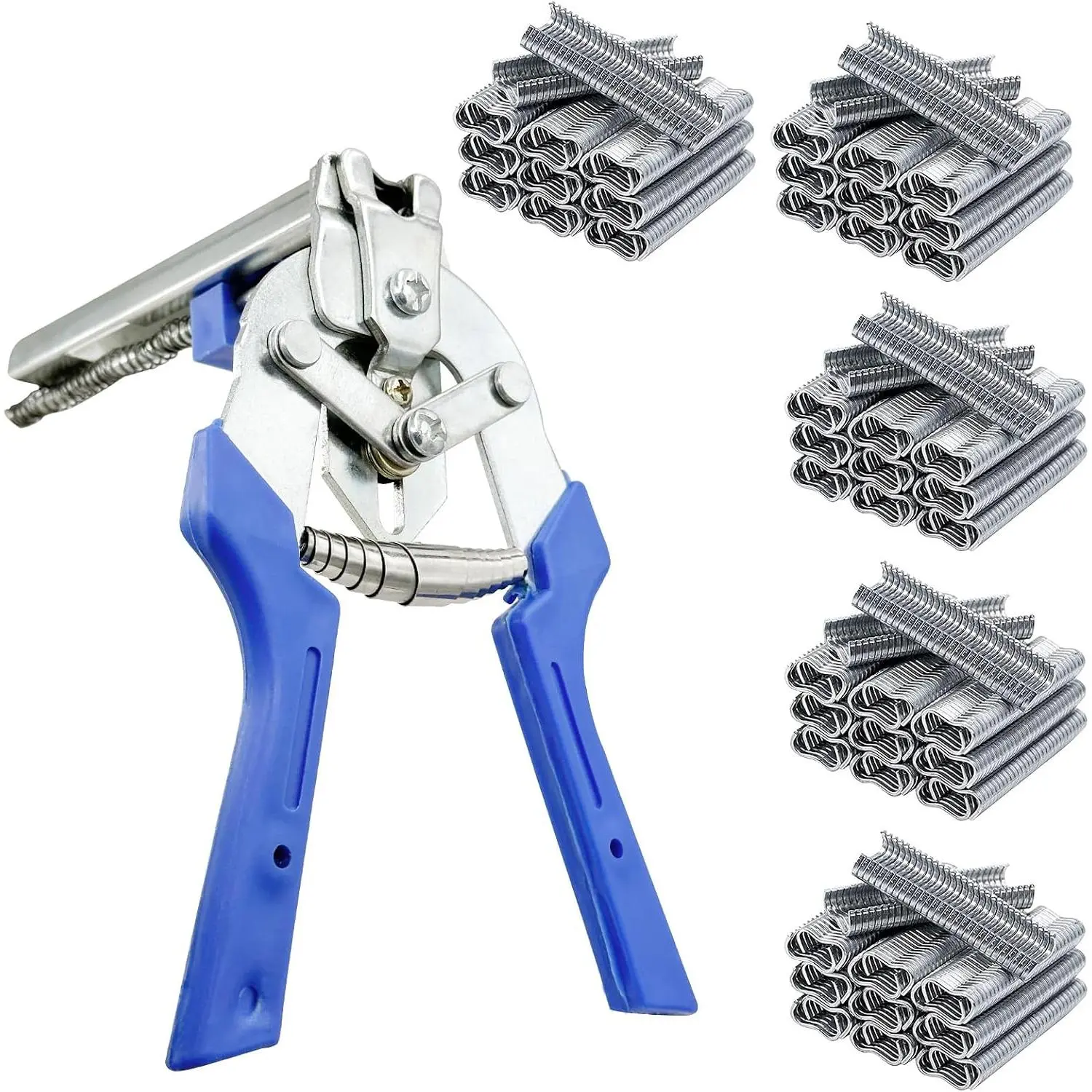 Type M  Ring Pliers,Multi-function Cage Clamp Hog Ring Pliers with M Clips for Fence Fastening, Upholstery Installation,  Cages (with 3000 count)