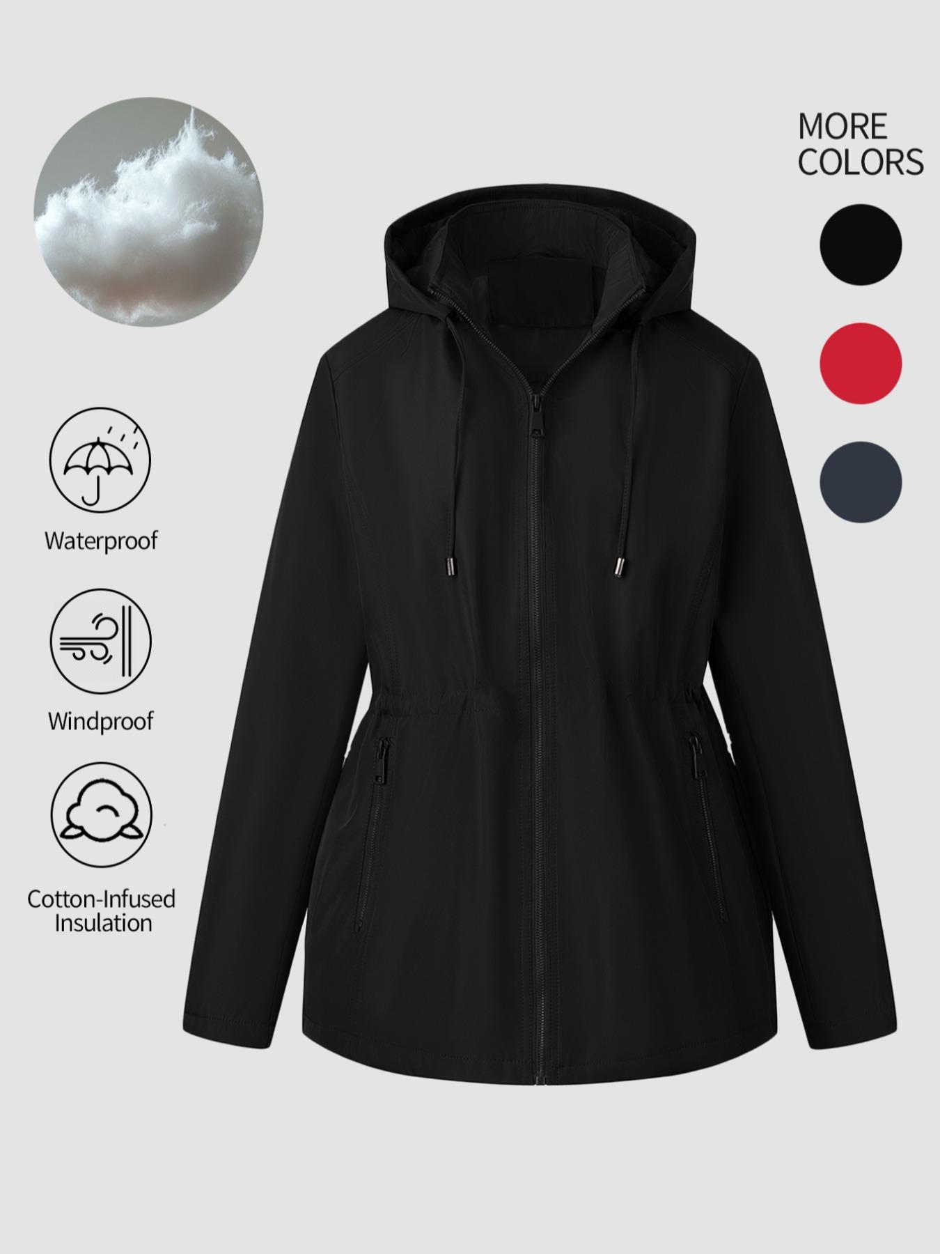 Women's Plus Size Cotton Jacket, Hooded Spring Fall Coat, Waist Drawstring Pocket Casual Outerwear, Warm Winter Thin Cotton Vest