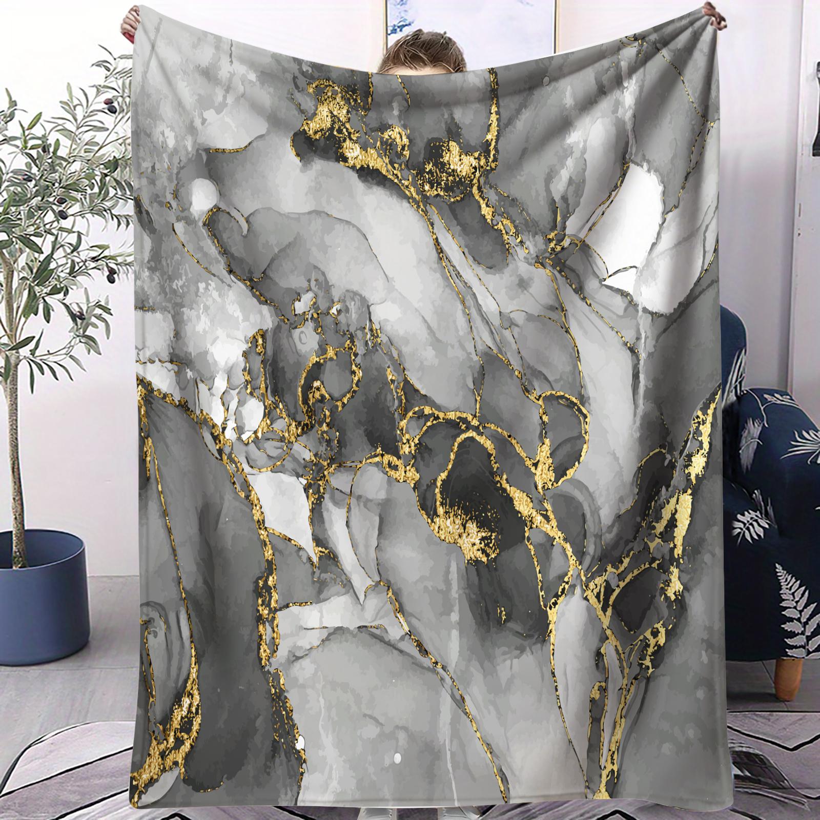 Modern Luxury Marble Print Flannel Blanket, Soft and Fluffy, Warm and Breathable, Ideal for Fluid Art Enthusiasts to Use at Home, in the Office or While Traveling, and an Excellent Gift for Family and Friends