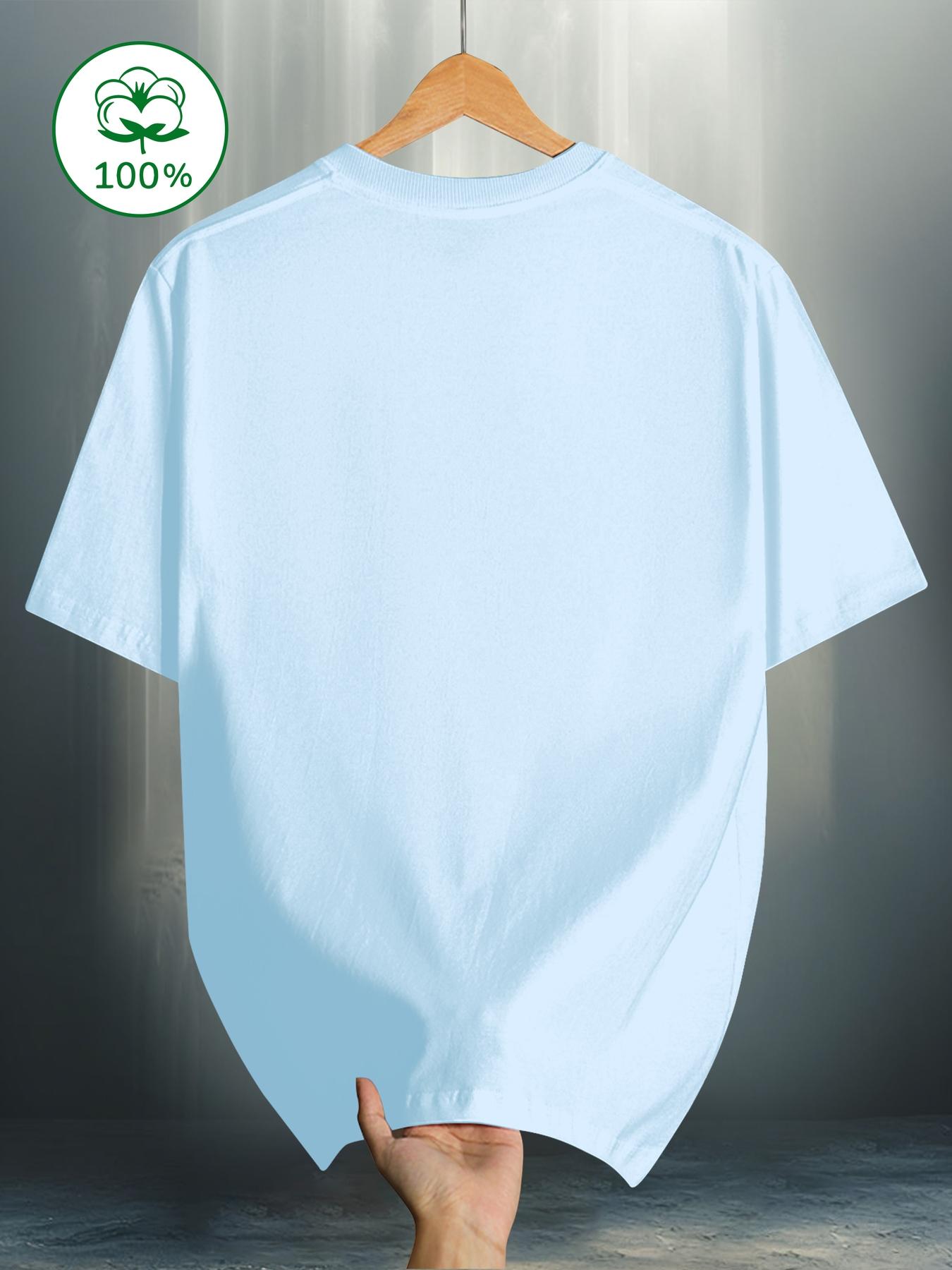 Men's pure cotton casual short-sleeved T-shirt, spring and summer style short-sleeved solid-color printed casual sports T-shirt, all-cotton home and outdoor comfortable and breathable round-neck T-shirt, suitable as a gift for men