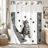 1pc hookless shower curtain with liner, black, white cat paw decorative design 2D printing, fabric waterproof liner, see-through window, double-layer, 71 x 74 inches, modern home decoration, Shower Curtain No Hooks With Liner