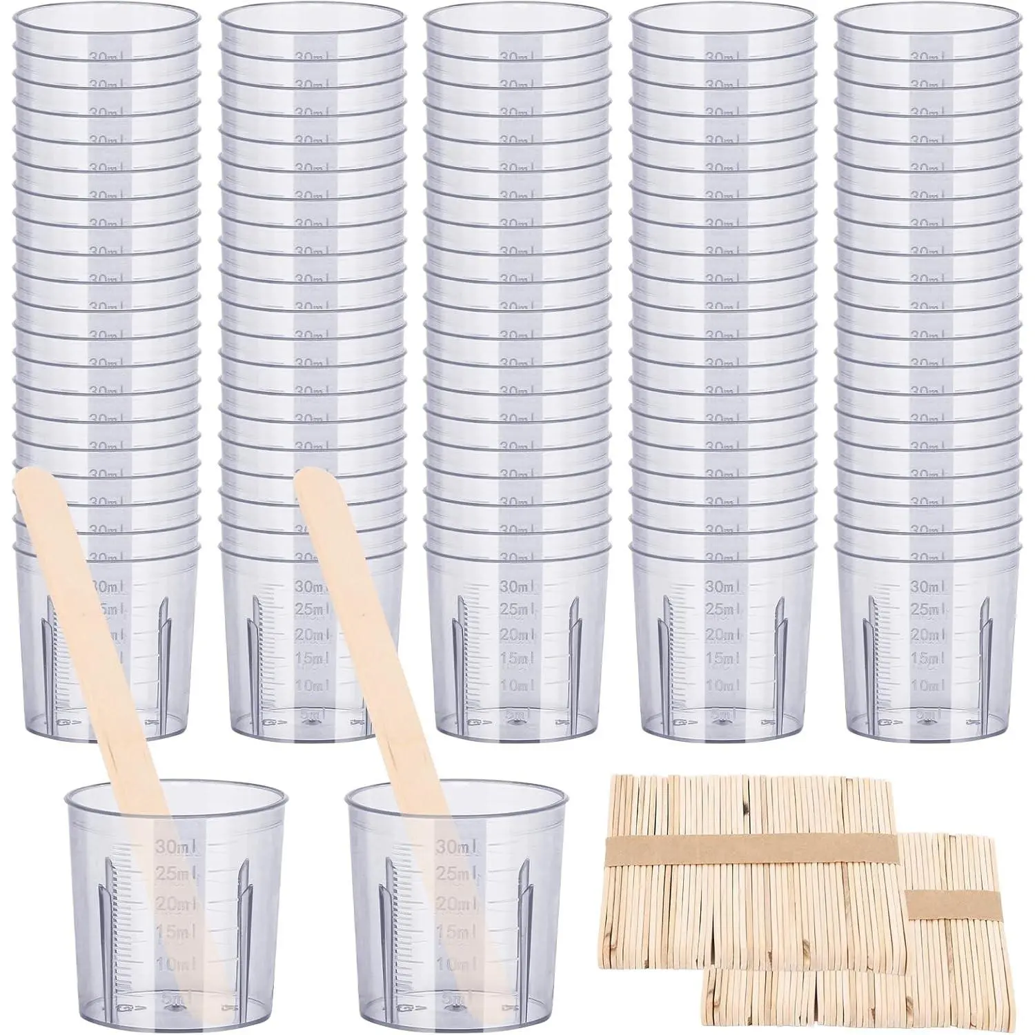 Clear cups+wooden stick