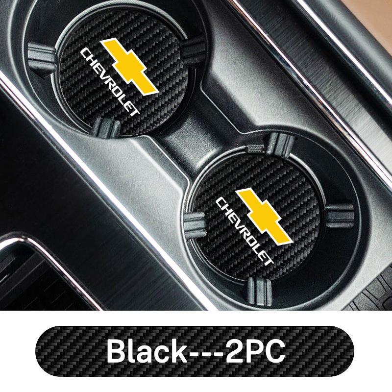 2pcs Carbon Fiber Coaster, Car Water Cup Anti-Slip Pad Mat, Auto Interior Accessory, Compatible with Chevrolet Models