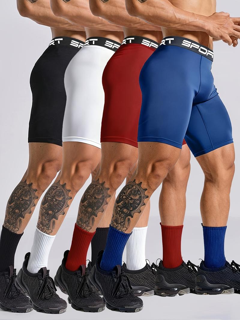 4-Pack Men’s Athletic Running Shorts, Quick Dry Moisture Wicking Breathable Stretch Workout Shorts for Gym Training, Fitness, Jogging & Daily Active Wear, Performance Sports Shorts Set in Black, White, Red and Blue