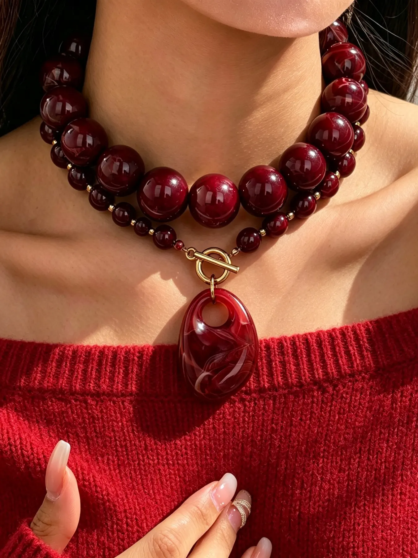 2 Pcs Vintage Bold Layered Stacking Necklace, Wine Swirl Pendant Ot Hook, Elegant Women's Fashion Jewelry, Perfect for Special Occasions