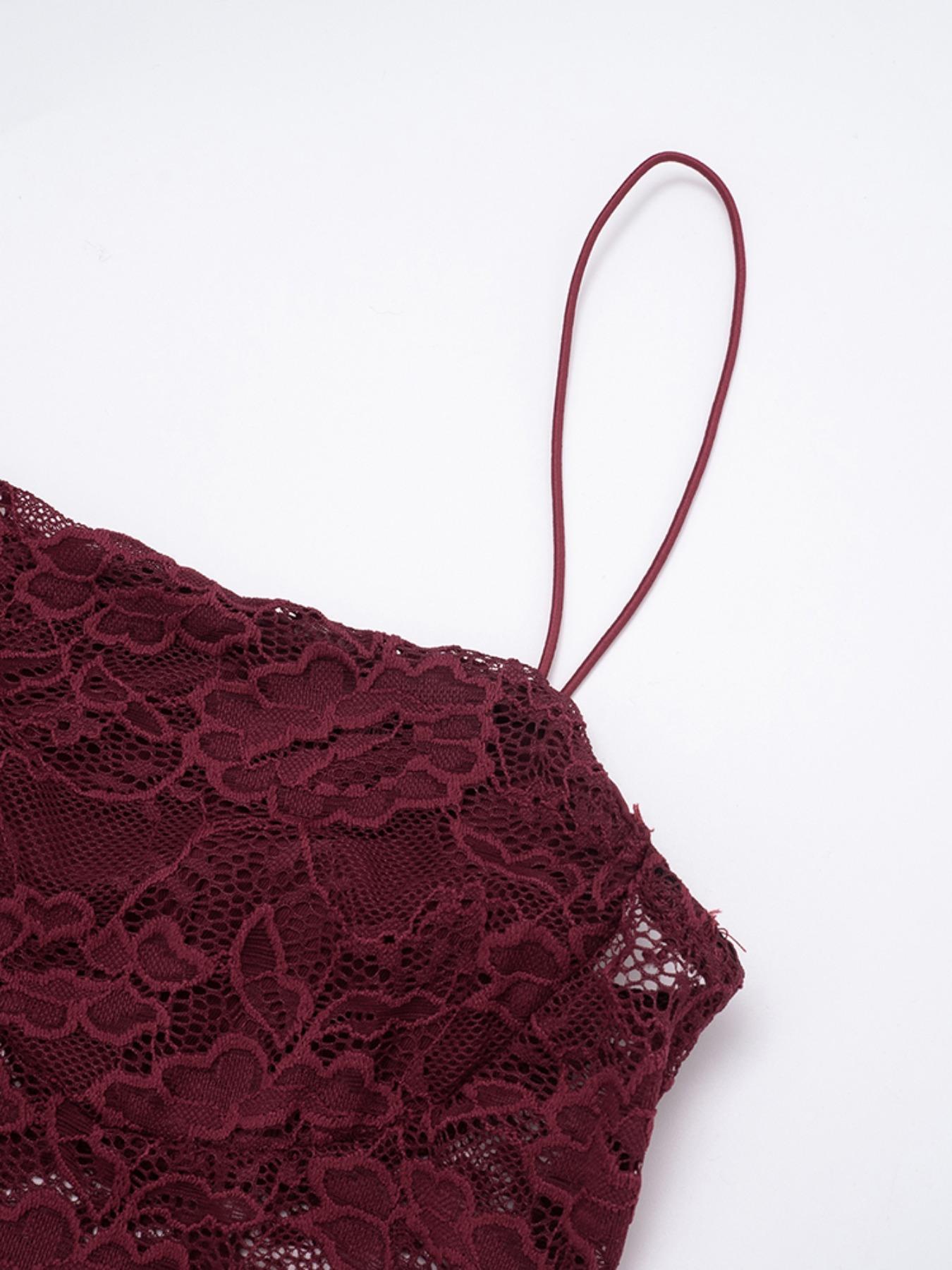 Women's Sexy Slim-Fit Lace Spaghetti Strap Sleeveless Dress, Summer & Fall Fashion, Thin Fabric Patchwork Design, Perfect for Casual Wear