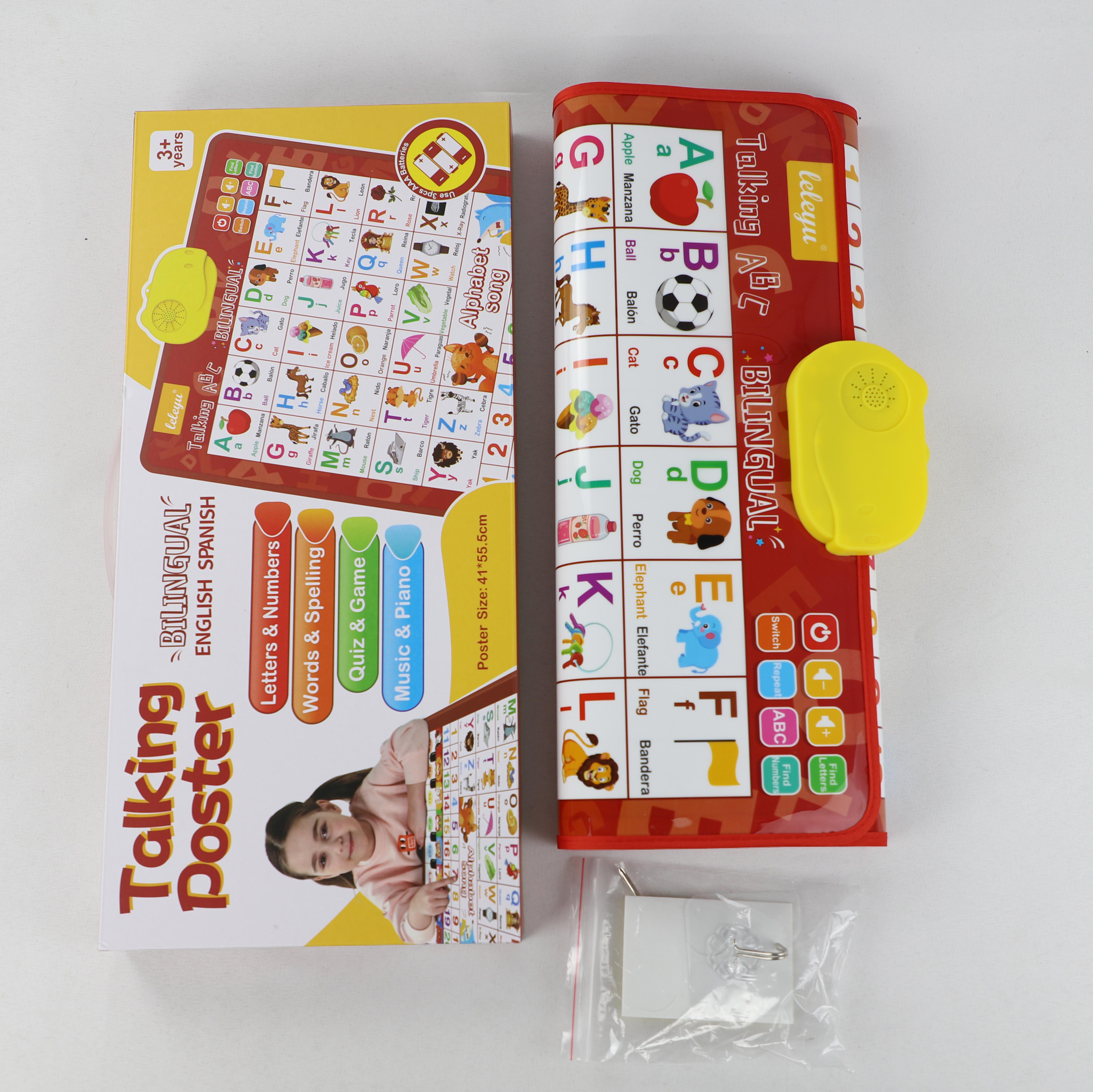 Bilingual Talking Wall Chart for Kids – English & Spanish Learning Poster with Songs, ABCs, Numbers, Animal words & Piano – Interactive Educational Toy for Toddlers 1-6 – No Screen, Battery Powered classroom use Alphabet Preschool