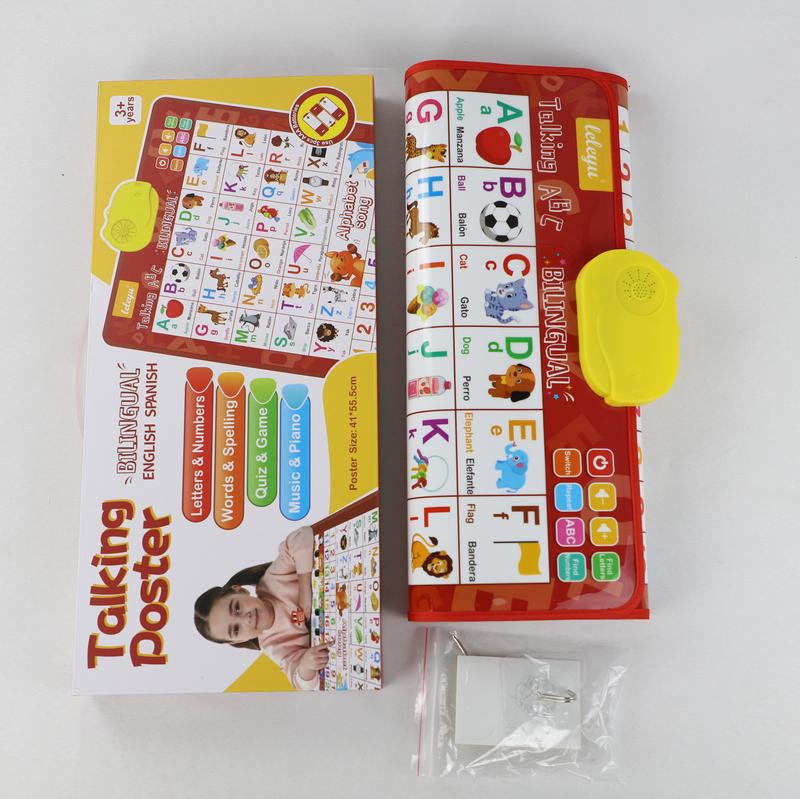 Bilingual Talking Wall Chart for Kids – English & Spanish Learning Poster with Songs, ABCs, Numbers, Animal words & Piano – Interactive Educational Toy for Toddlers 1-6 – No Screen, Battery Powered classroom use Alphabet Preschool