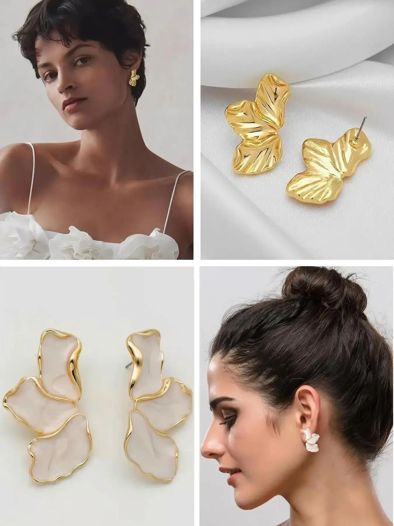 Women's Stylish Gold-Plated Pearl Embellished Earrings Set, Stylish Jewelry, Hypoallergenic Studs & Dangles, Ideal Gift for Her, 15 Pair Collection, Earring Stacking Set, Hypoallergenic Earrings Pack
