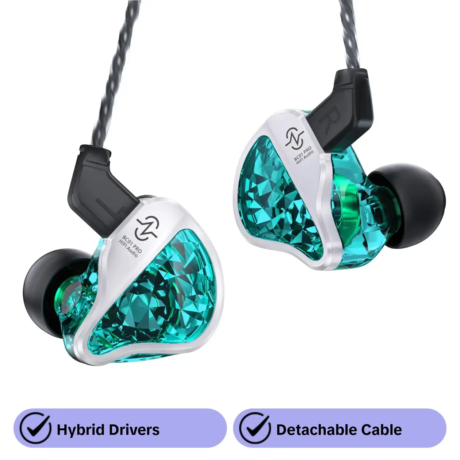CCZ BC01 Pro In-ear Monitor, In Ear Monitors, Professional Stage Level IEM Earphones, 1BA 1DD Hybrid Drivers IEMs for Gaming, Singers, with HiFi Balanced Sound, Detachable 2pins Cable, Audio, In-ear Headphones