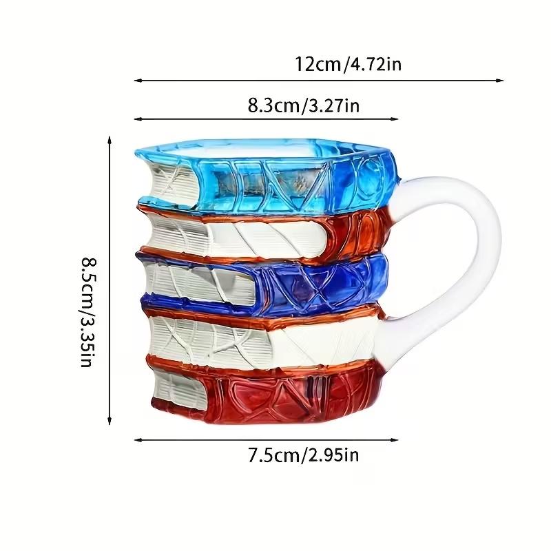 3D Painted Stacked Book-Shaped Mug, Innovative Colorful Coffee Cup, Perfect Gift for Literature Lovers