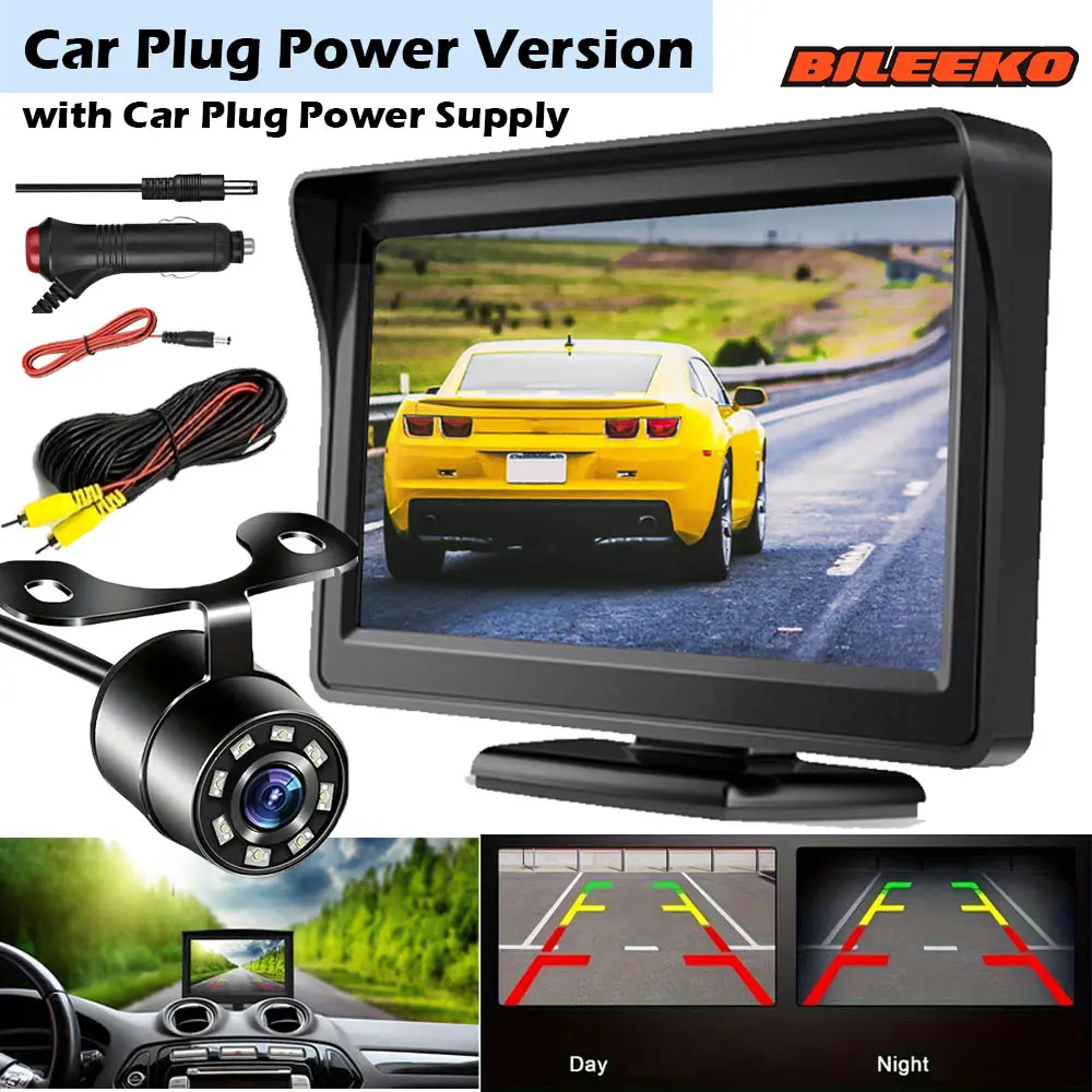 Bileeko 4.3 Inch HD Rearview Camera Set with Backup Monitor, Night Vision, Clear Blind Spot Observation, Safety Assist Parking Reverse