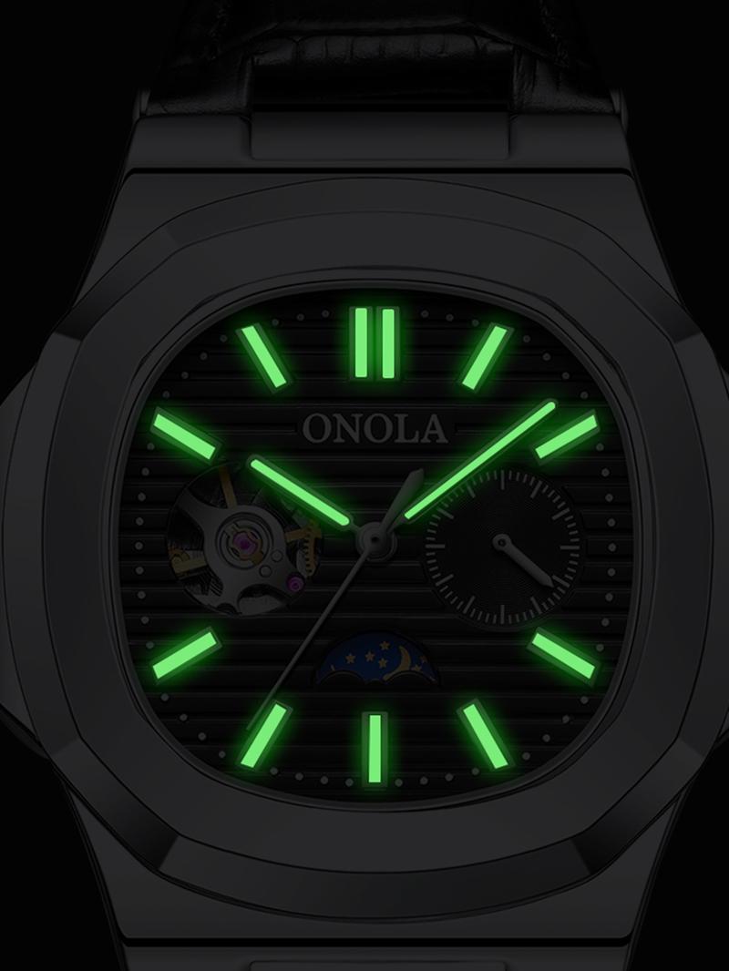 Onola Men's Fashion Business Mechanical Watch, Hollow Out Tourbillon Design, Automatic Wind-Up, 3atm Water Resistant, Fashionable Waterproof Watch, Perfect Christmas Gift