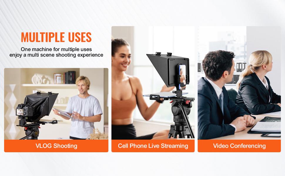 summervibes VEVOR Teleprompter, 13 Aluminum Alloy, Floor Type with Adjustable Angle Spectroscope, Remote Control, for YouTube, Twitch, Zoom, Supports DSLR/Webcam/Smartphone, for Video Recording/Live Streaming