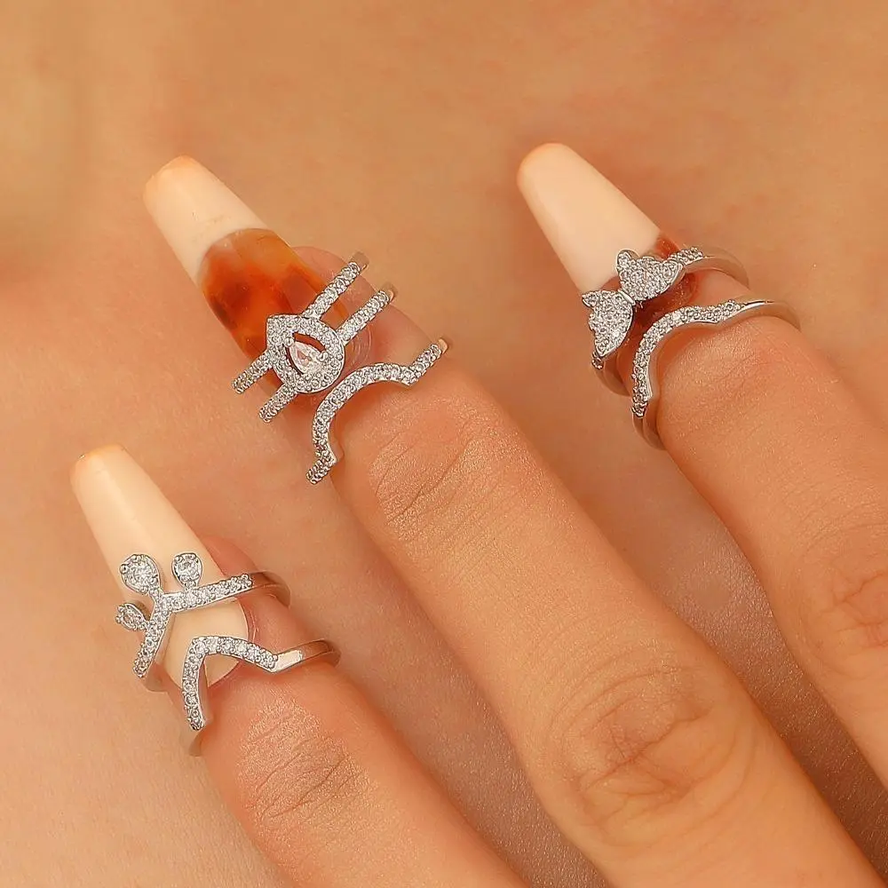 Statement Zircon Inlay Nail Rings for Women, Reusable and Lightweight Finger Caps with a Premium Smooth Finish, Wearable Nail Ring, Daily, 6.1G