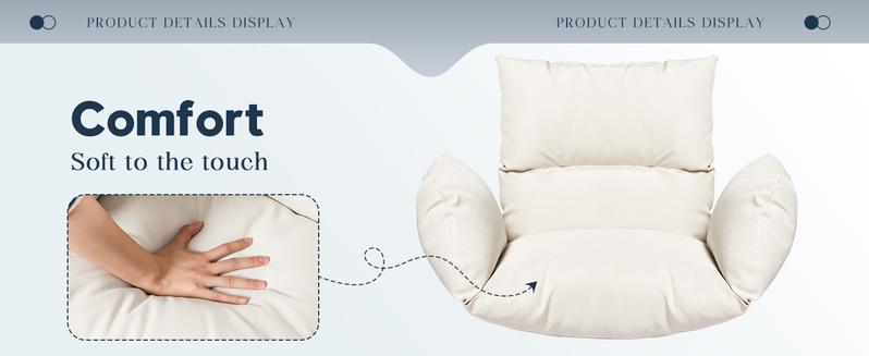 Bohemian Hanging Swing Chair with Thick Cushion (Stand not included）– 330 lb Capacity, Cream White Hammock Chair for Indoor & Outdoor Relaxation