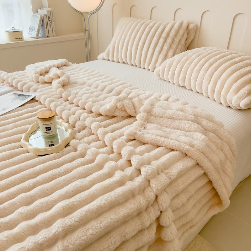 Luxurious Reversible Rabbit Fur Throw Blanket, Soft and Comfortable, Ideal for Home, Office, and Outdoor Use, Single Piece
