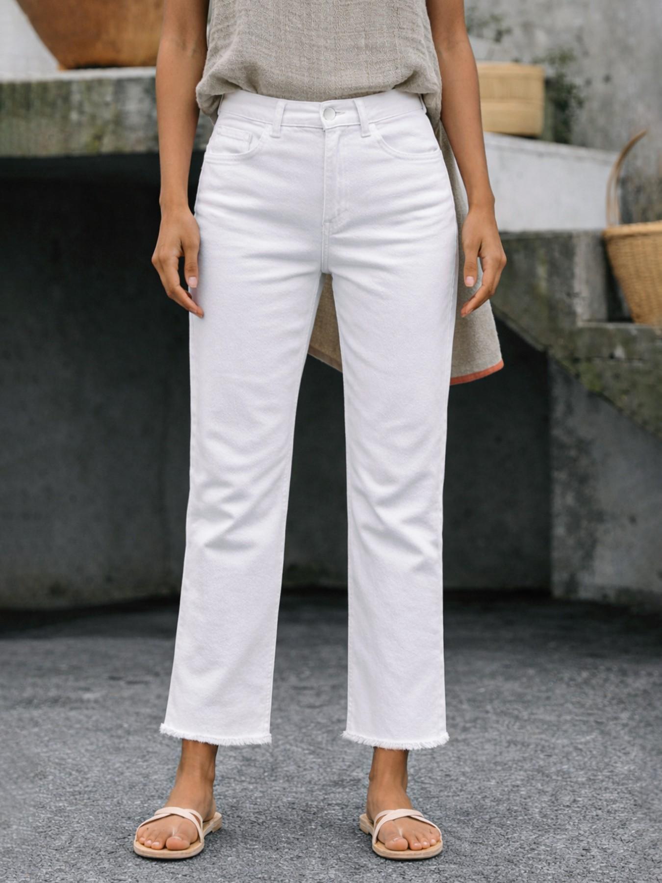 Women's Spring & Fall Slim-Fitting Basic Denim Jeans, Casual Button Fly Pockets Design, Long Regular Fit, Versatile Commuter Pants