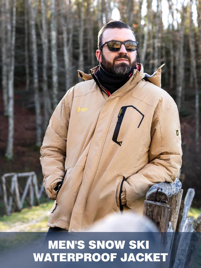 GOPUNE Men's Ski Snow Jacket Waterproof Insulated Fleece Outdoor Mountain Hooded Winter Coat Sporty Breathable Outerwear  big tall men clothing Size up to XXXXL #Christmas gift #RED GREEN