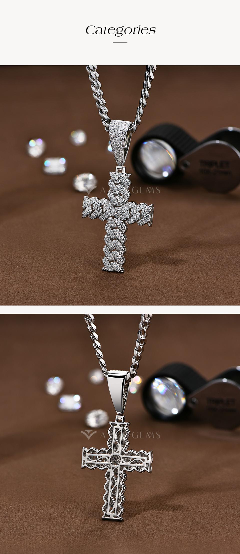 Classic Synthetic Moissanite Cross Necklace for Men Women Chain Hiphop Jewelry D VVS1 Charm Fine Jewelry N021