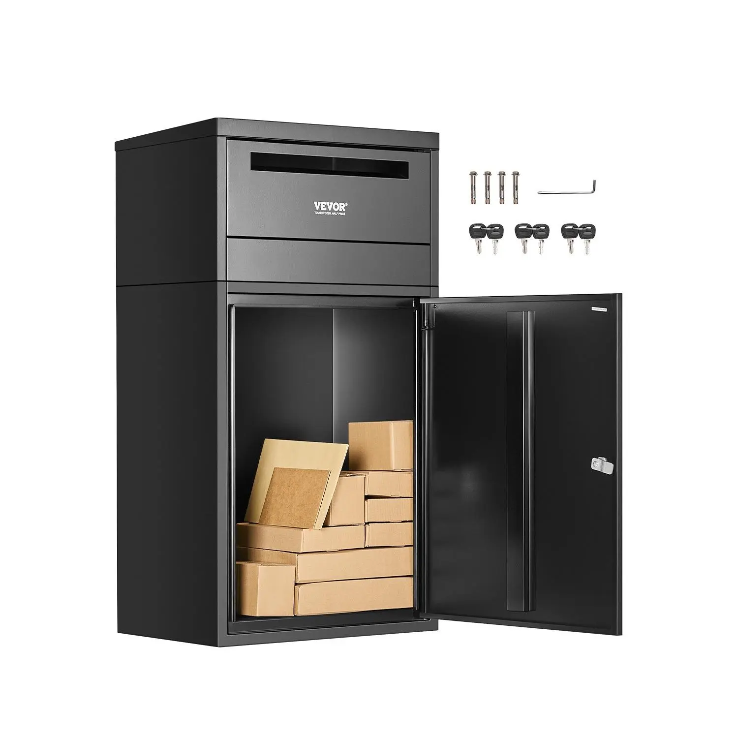 VEVOR Package Delivery Boxes for Outside, 35.8 in Mailbox for Parcel with Lock, Galvanized Steel Package Drop Box with Anti-Theft Design, Weather-Resistant Package Mailbox for Home and Office, Black