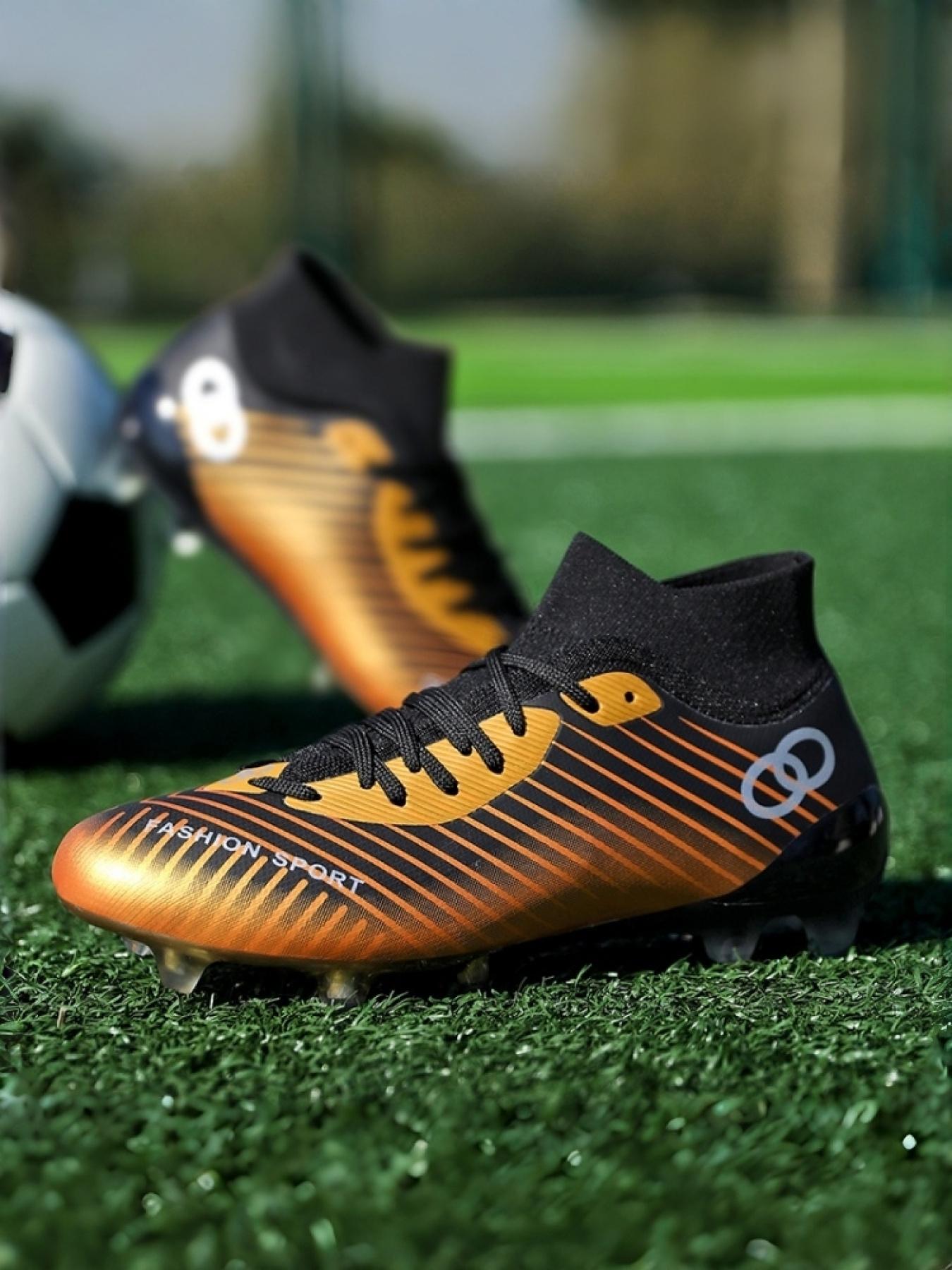 1 Pair Unisex Professional High Top Sock Football Match Shoes Soft Lining Lightweight Breathable Rubber Grip Outsole For Natural Grass